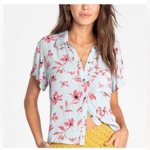 Billabong Floral Button-Down Shirt in Pink and Light Blue